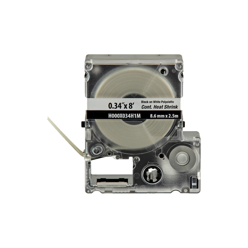 Casete de Etiquetas de Poliolefina de Cinta Continua, Tubo Termocontr?ctil, 8.6 mm (0.34 Pulgadas) de Ancho y 2.4 Metros (7.87 Pies) de Largo, Para Cables de 1.5 a 4.8 mm (18-12 AWG) de Di?metro, Color Blanco