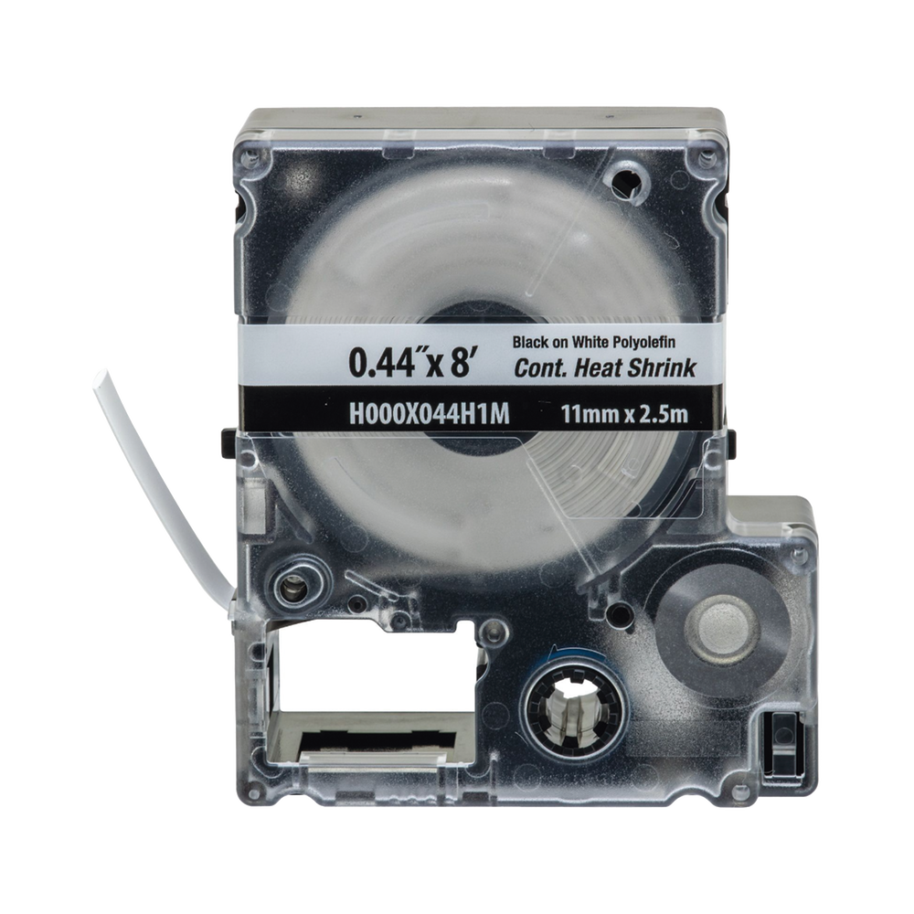 Casete de Etiquetas de Poliolefina de Cinta Continua, Tubo Termocontr?ctil, 11.2 mm (0.44 pulgadas) de Ancho y 2.4 metros (7.87 pies) de Largo, Para Cables de 2 a 6.4 mm (16-10 AWG) de Di?metro, Color Blanco
