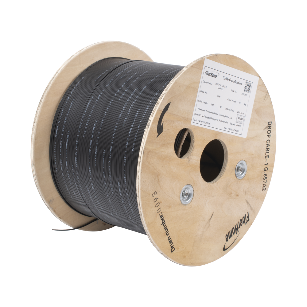 Carrete de 1 km de Fibra ?ptica Drop, Interior/Exterior G.657A2 Monomodo de 1 Hilo (Unifibra), Diel?ctrica, Forro Negro