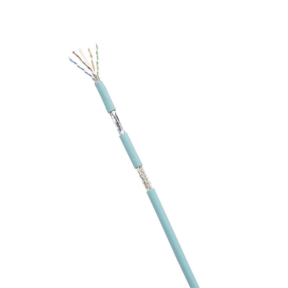 Bobina de Cable Blindado SF/UTP Categor?a 6A, Uso Industrial con Resistencia al Aceite y Rayos UV, Multifilar 24/7 (Flexible), Color Azul Cerceta, Bobina de 305 Metros (1000 Pies)