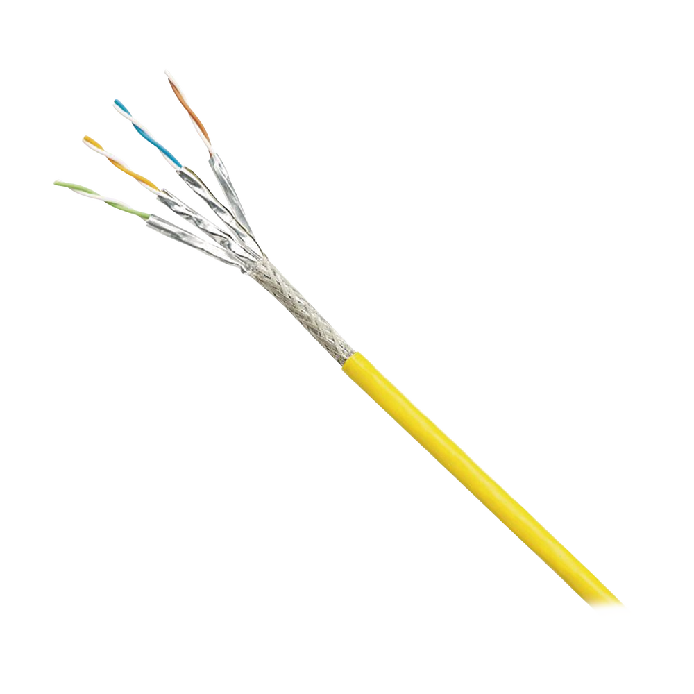 Bobina de Cable Blindado S/FTP Categor?a 6A, Uso Industrial con Resistencia al Aceite, Rayos UV y Abrasi?n, Multifilar (Flexible), Color Amarillo, Bobina de 500 Metros (1640 Pies)
