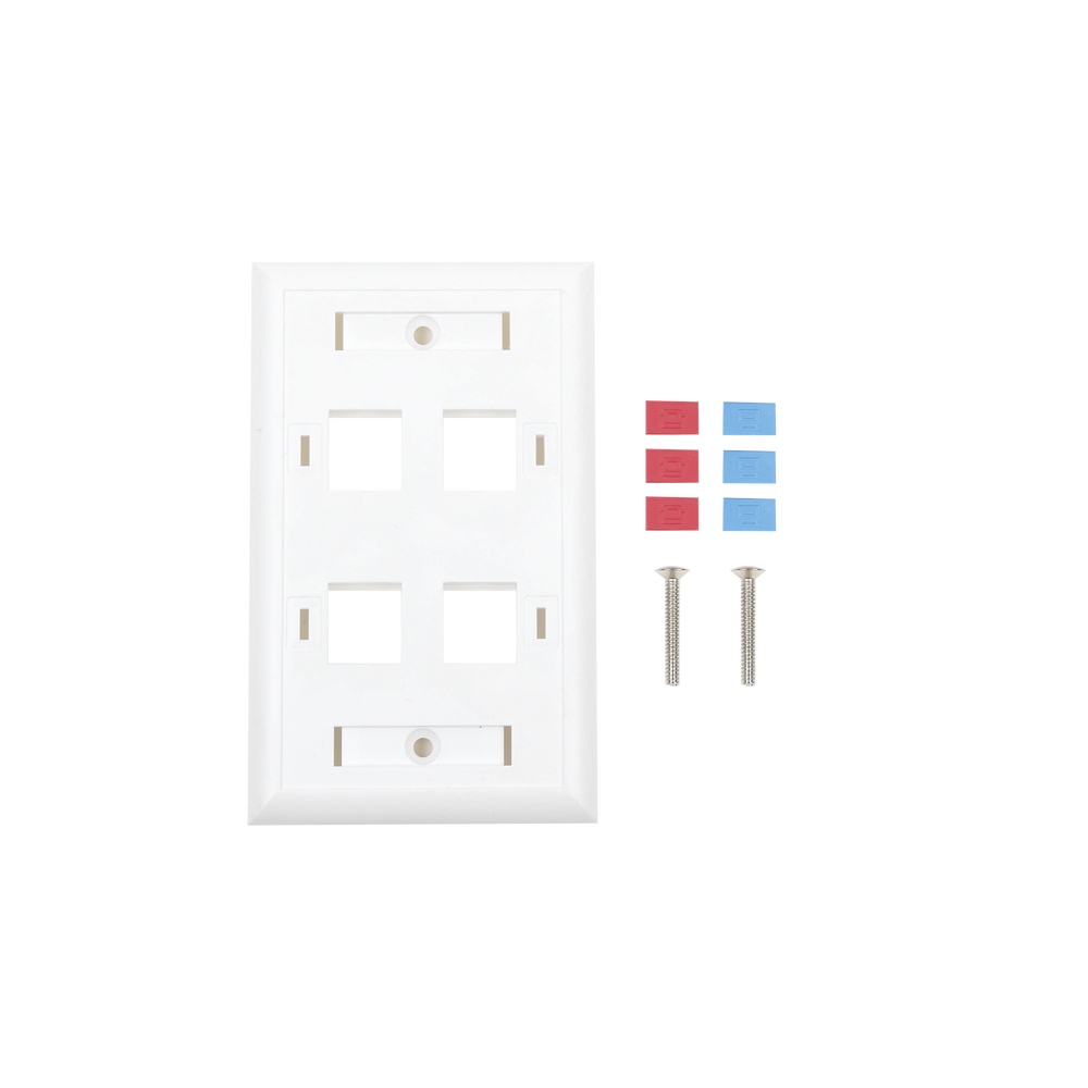 Placa de Pared de 4 Puertos, Keystone, con Espacio para Etiqueta, Color Blanco