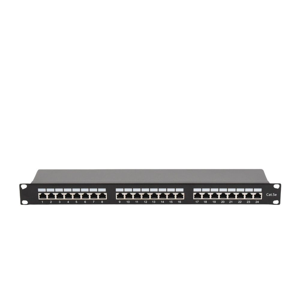 Panel de Parcheo de Impacto Blindado (STP) de 24 Puertos Cat5e, 19 Pulgadas