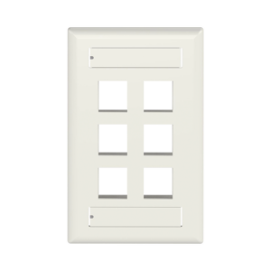 Placa de Pared Vertical, Salida Para 6 Puertos Keystone, Con Espacios Para Etiquetas, Color Blanco Mate