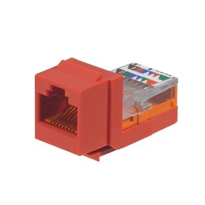 Conector Jack Estilo Leadframe, Tipo Keystone, Categor?a 5e, de 8 Posiciones y 8 Cables, Color Rojo