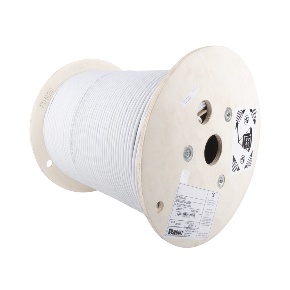 Bobina de Cable Blindado F/UTP de 4 Pares, Cat6A, Soporte de Aplicaciones 10GBase-T, LSZH (Libre de Gases T?xicos), Color Blanco, 305 Metros (1000 Pies)