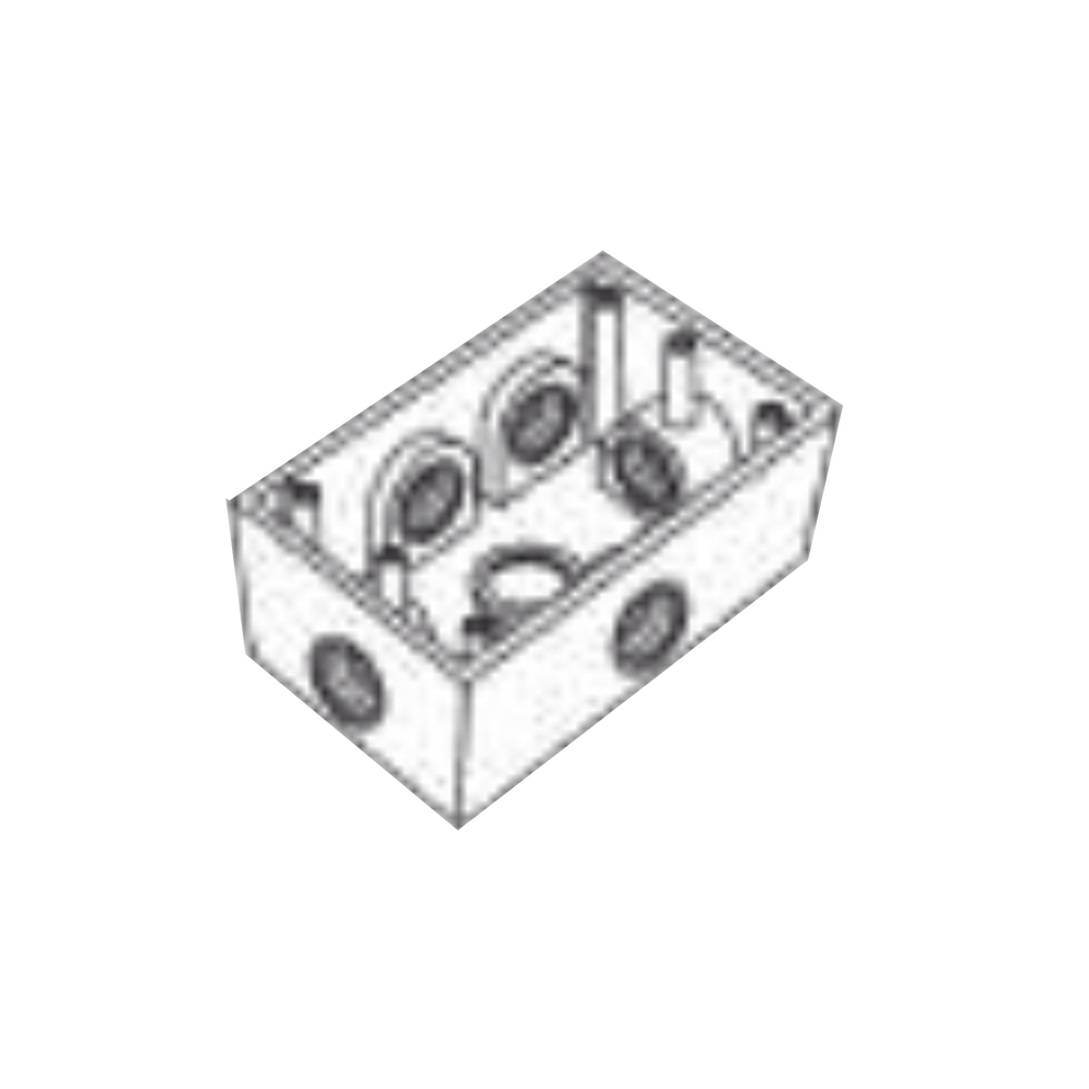 Caja Condulet FS de 1/2" (12.7 mm) con seis bocas a prueba de intemperie.