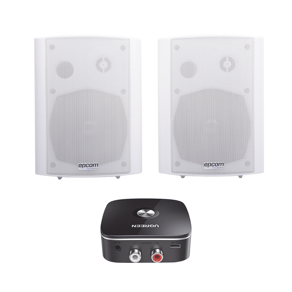 Kit Altavoces + Modulo Receptor BT | Montaje en Pared | 2x20W RMS | Material ABS y Reja Metálica | Bracket de Metal | Color Blanco