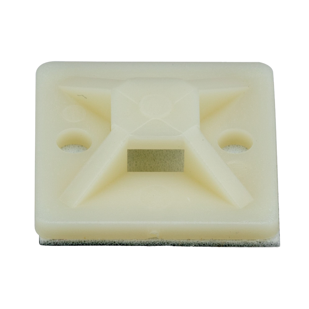 Montaje-Sujetador Adhesivo STRONGHOLD de 4 Vías de 1" x 1" x 1/4", Color Natural,  Nylon 6.6 Retardante de Llamas V-2, Paquete de 100pz