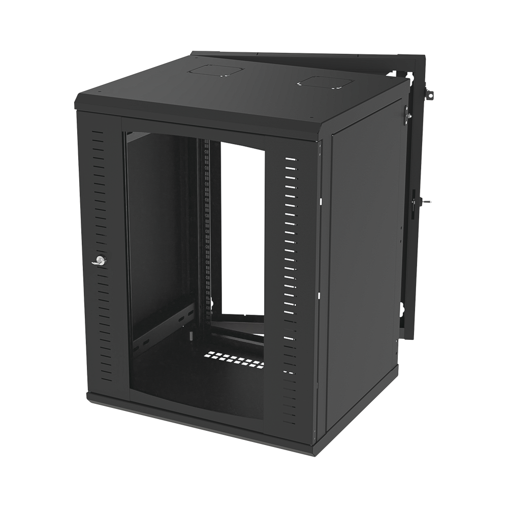 Gabinete Abatible de Pared (Con Marco Trasero) con Rack 19" de 16 Unidades. Ventana de Cristal Templado.