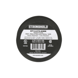 Cinta Eléctrica STRONGHOLD para Aislar, de PVC, Uso General Reparación y Mantenimiento, Grosor de 0.18mm (7 mil), Ancho de 19mm, y 18m de Largo, Color Negro