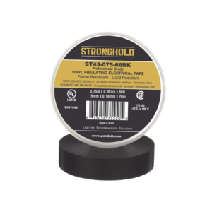 Cinta Eléctrica STRONGHOLD para Aislar, de PVC, Uso Profesional en Construcción Eléctrica, Grosor 0.18mm (7 mil), Ancho 19mm, y 20m Largo, Color Negro.