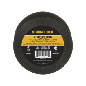 Cinta Eléctrica STRONGHOLD para Aislar, de PVC, Trabajo Pesado Eléctrico Industrial (Soporta UV, abrasión, agua, aceite y corrosión), Grosor de 0.21 mm (8.5 mil), Ancho de 38 mm, y 20 m de Largo, Uso Interior/Exterior, Color Ne