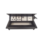 Caja Horizontal Tipo Hub para Escritorio Color Negro, con 1 Puerto HDMI Hembra-Hembra, 1 Puerto RJ45 Cat6, 2 Puertos USB (Solo Carga), y 2 Contactos El?ctricos Universales