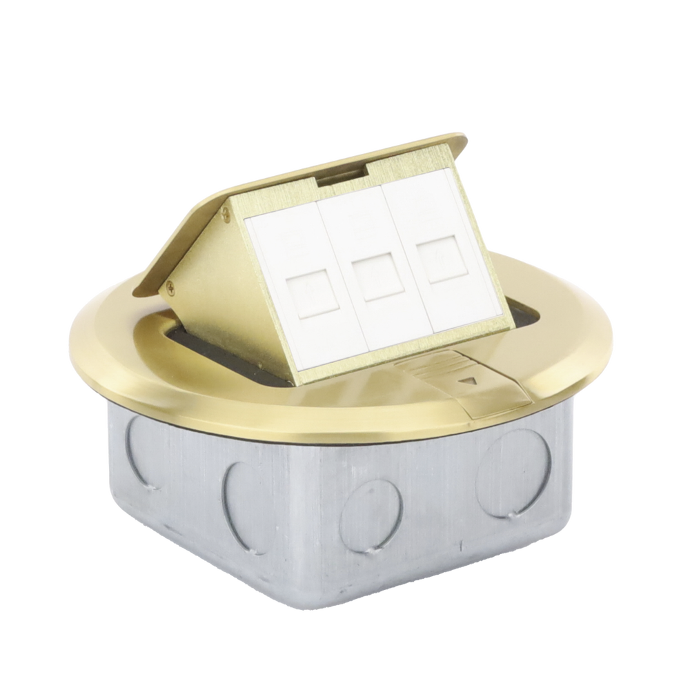 Mini Caja de Piso Redonda para Datos o Conectores Tipo Keystone, Color Bronce (3 Contactos) (11000-12102)
