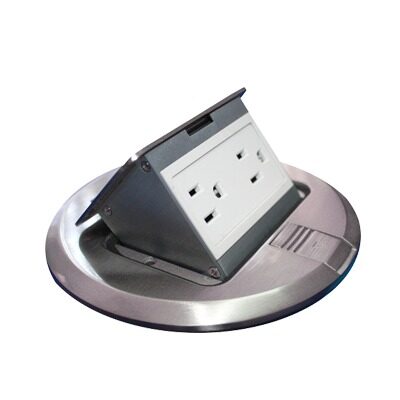 Mini Caja de Piso Redonda Acero Inoxidable (2 Contactos) (11000-12201)