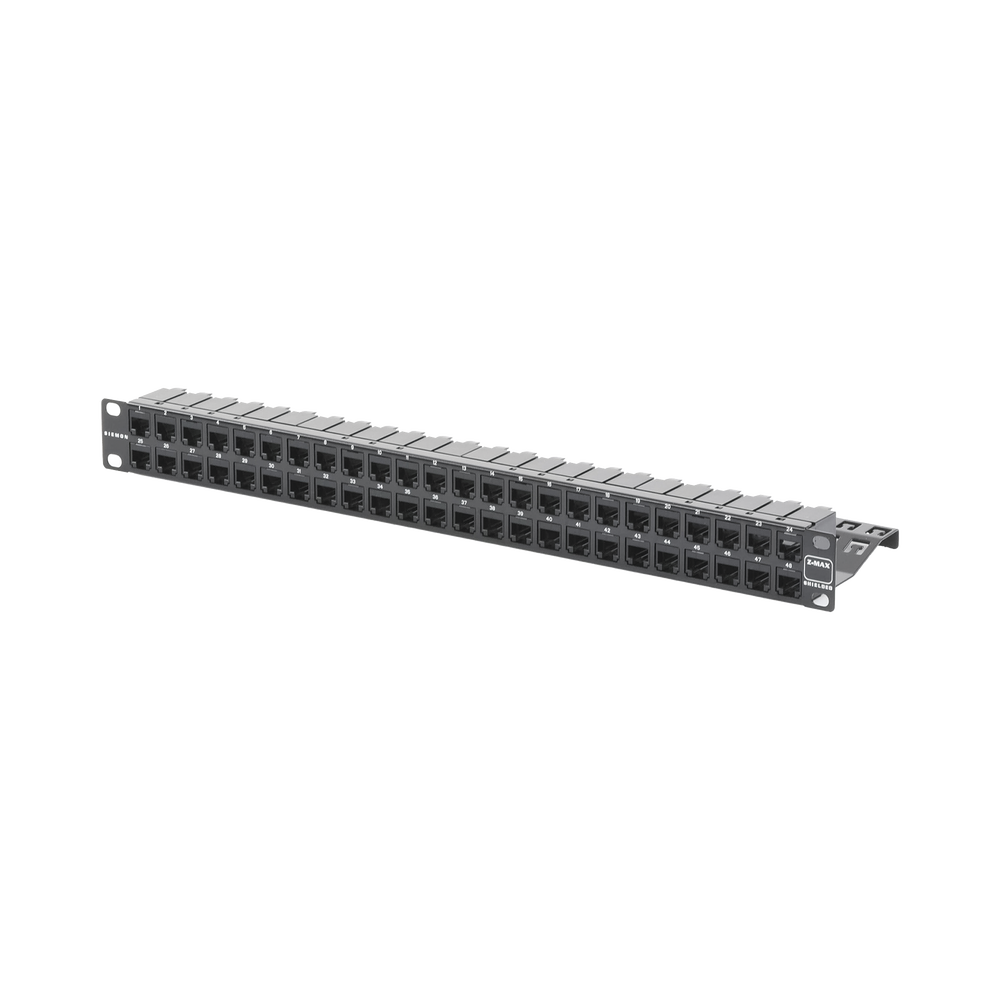 Patch Panel Z-Max de 48 Puertos, Blindado, Precargado con Jacks Categor?a 6A, Plano, 1UR