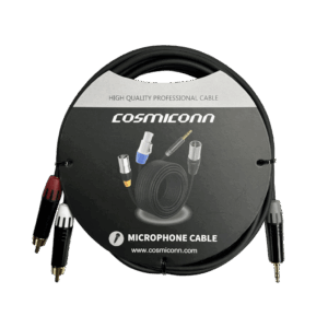 Cable 3.5mm a 2 RCA, conectores negros, con diferenciador de blanco y rojo en RCA MT380-RD - MT380-WH - MTP3C-BG, length 3m