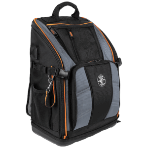 Mochila Profesional para Herramientas / 27 Bolsillos / Acceso Rápido y Estación de Trabajo / Base Moldeada Ancha / Interior Naranja / USB-C / Soporte para Lámpara
