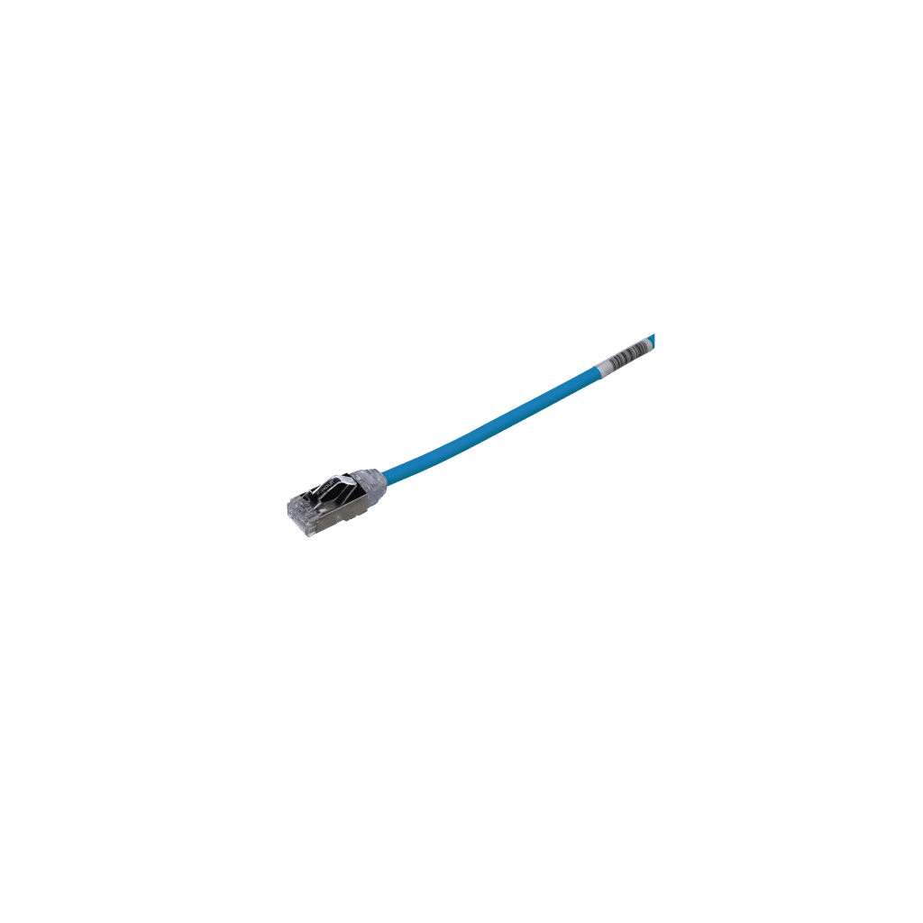 Patch Cord Cat6A, Diametro Reducido 28 AWG, Blindado S/FTP, CM/LS0H, 0.5 Metros (1.64 Pies), Color Azul