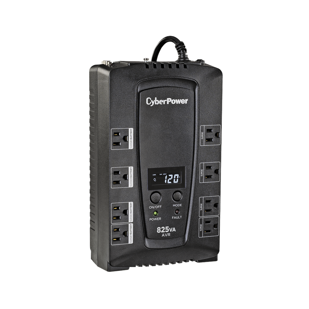 UPS de 825 VA/450 W, Topología Línea Interactiva, Entrada 120 Vca NEMA 5-15P, Tipo Gabinete Compacto, Con 8 Tomas NEMA 5-15R