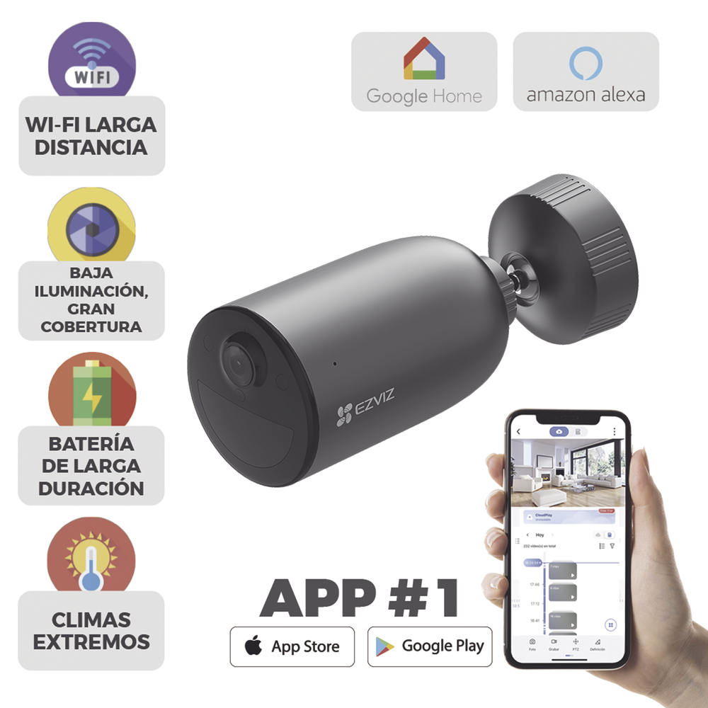 Camara IP Inalámbrica Con Batería Recargable (Cero Cables) / 2K (3 Megapixel) / Micro SD / Detección Humana / Colores en Oscuridad / Sirena y Estrobo / 15 Mts IR / 15 Mts Luz Blanca / Exterior
