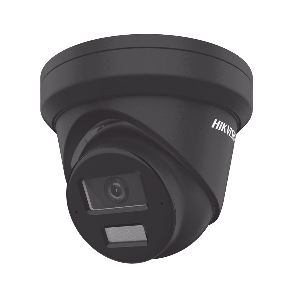 [Dual Light + 2 Micrófonos de Doble Matriz] Turret IP 4 Megapixel / Color Negro / Lente 2.8 mm / 30 mts Luz Blanca + 30 mts IR / ACUSENSE / Exterior IP67 / WDR 120 dB / PoE / ONVIF / Micro SD / Metal / ACUSEEK