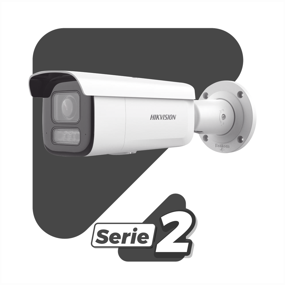 [Dual Light + 2 Micrófonos Integrados] Bala IP 2 Megapixel / Lente Mot. 2.8 a 12 mm / 60 mts Luz Blanca + 60 mts IR / ACUSENSE / Exterior IP67 / IK10 / WDR 120 dB / PoE+  / Alarmas I/O / Micro SD / Metal / IK10 / ACUSEEK