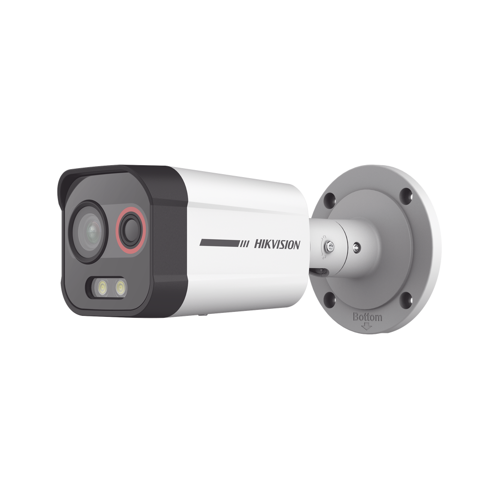 Camara Bala IP Térmica y Óptica Biespectral / Análisis de Video (VCA) para Protección Perimetral / Clasifica Vehículo y Humano / Térmica 96 x 72 / Óptica 4 MP ColorVu / IP67 / micro SD de 256 GB/ PoE
