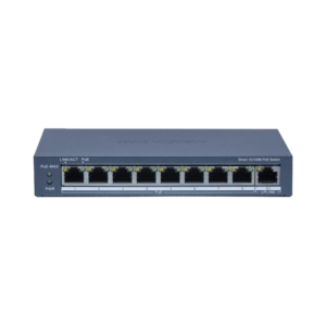 Switch PoE+ / Monitoreable / 8 Puertos 10/100 Mbps PoE+ / 1 Puerto 1000 Mbps Uplink /  Configuración Nube Hik-Partner Pro / Modo Extendido hasta 300 metros / 60 W