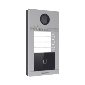 Videoportero IP 2 Megapixel / Llamada y Apertura Remota desde App Hik-Connect (Requiere monitor )/ PoE / Exterior IP65 + Antivandalico IK08 / 4 Departamento / Apertura con Tarjeta / Soporta 2 Puertas y hasta 6 Monitores