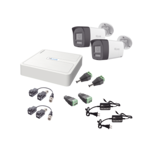 Kit HiLook Audio Bidireccional TurboHD 1080p / DVR 4 Canales / 2 Cámaras Bala (Exterior) con Bocina y Microfóno Integrado / 2 Fuentes de Poder / Accesorios