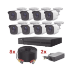 Kit TurboHD / DVR 8 Canales 1080p Lite / 8 Cámaras bala 1080p metalicas / 8 cables de 20 metros / 2 fuentes de 4 canales