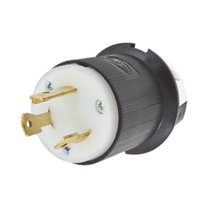 Clavija Industrial con Bloqueo de Media Vuelta / 30 A 125 V CA / 2 Polos 3 Hilos / Color Blanco y Negro / Nema L5-30P.