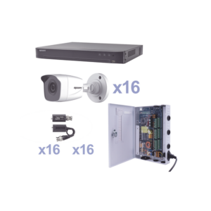 KIT TurboHD 1080p / DVR 16 Canales / 16 Cámaras Bala (exterior 2.8 mm) / Transceptores / Conectores / Fuente de Poder Profesional