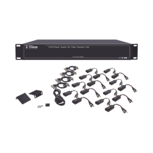 Kit de TRANSCEPTOR ACTIVO DE 16 Canales / VIDEO+PODER en un solo Cable UTP / 150m en 4K, 200m en 5 MP/ Envía 36 Vcc y recibe 12 Vcc / TODO INCLUIDO PARA RACK / Compatible con cámaras HD-TVI/CVI/AHD/CVBS / Instalación Limpia