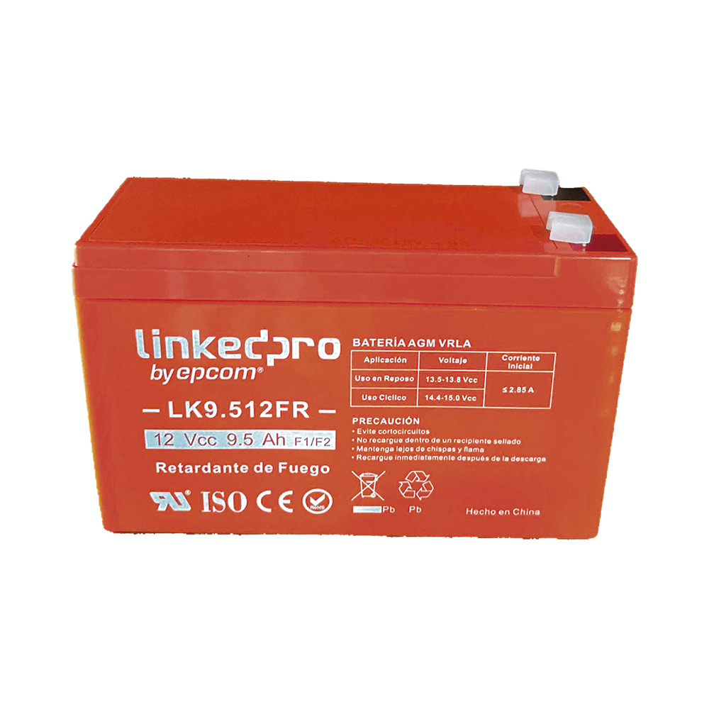 Batería de respaldo 12 V 9.5 Ah AGM  | Retardante a la Flama  | Especial para Seguridad Electrónica | certificada UL | Vida útil 5 años | Terminales F1  + Adaptador F2