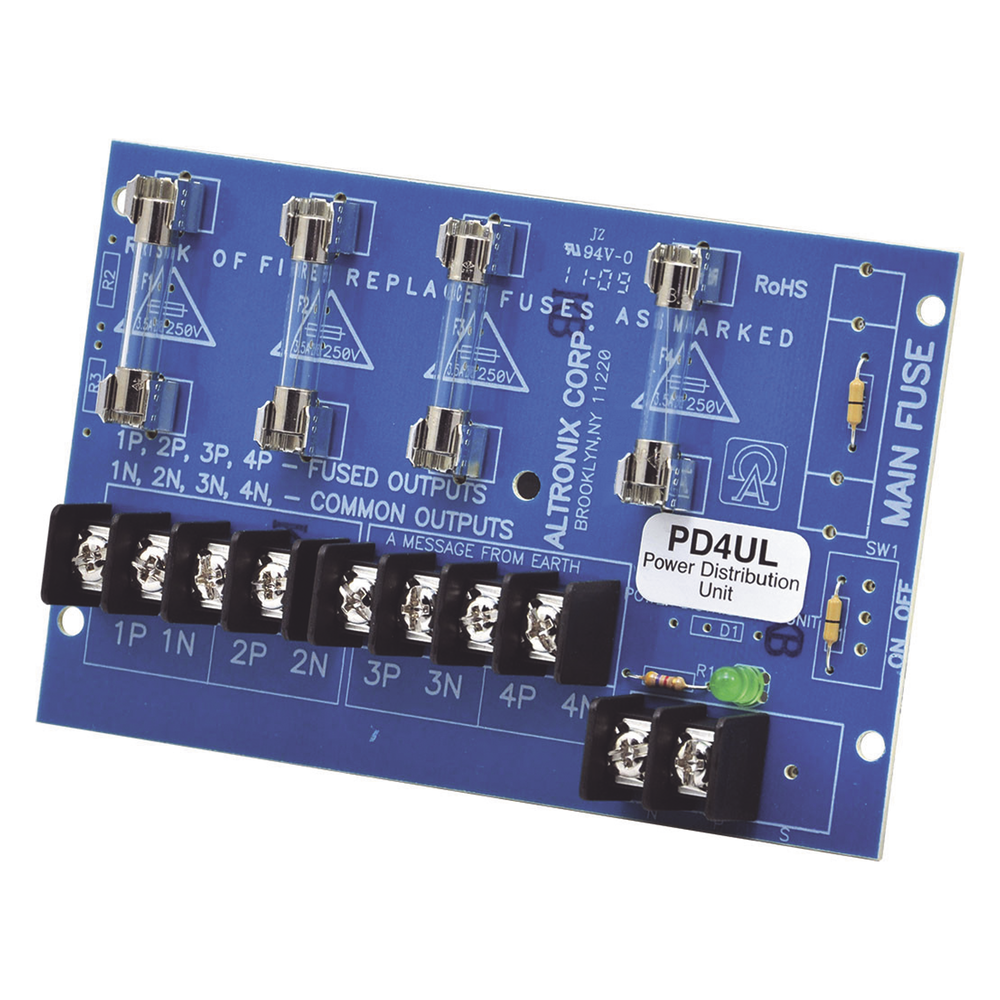 Modulo de distribución  / 4 entradas de 12 o 24 Vcc hasta 10 A o 24 o 28 Vca hasta 12 A / 4 Salidas