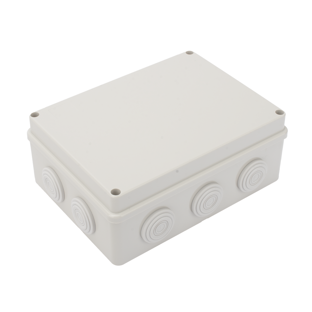 Caja Derivacion-Conexion de Plástico (140 X 190 X 76 mm) con 10 Glándulas de Goma. Para Instalaciones Comerciales, Residenciales e Industriales. Incluye Tornillería para su Tapa. Funciona También como Registro.