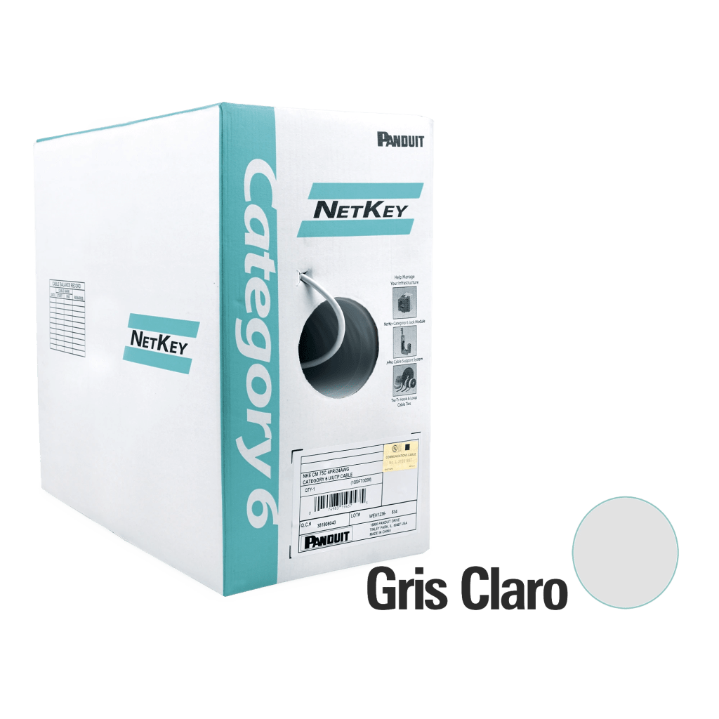 Bobina de Cable UTP 305 Metros (1000 Pies) de Cobre, NetKey, Gris Claro, Categoría 5e (24 AWG), PVC (CM), de 4 Pares