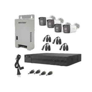 Kit HiLook Audio Bidireccional TurboHD 1080p / DVR Metalico 4 Canales / 4 Cámaras Bala (Exterior) con Bocina y Micrófono Integrado / 1 Fuente de Poder / Accesorios