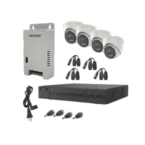 Kit HiLook Audio Bidireccional TurboHD 1080p / DVR Metalico 4 Canales / 4 Cámaras Eyeball (Exterior) con Bocina y Microfóno Integrado / 1 Fuente de Poder / Accesorios