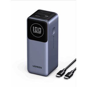 Power Bank de 12000mAh | 2 Salidas 100W Max. | USB-A + 1 USB-C | PD 3.0 | QC3.0 | FCP | SCP | Pantalla Inteligente | Carcasa Ignifuga | Color Gris | Incluye Cable USB de 50cm | Carga tu Laptop de Manera Segura.