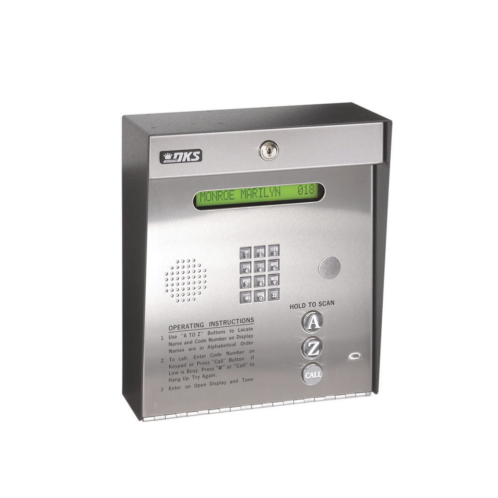 Control de acceso /Gabinete para sobreponer / 2 puertas / 3000 números telefónicos / 11 digitos / Directorio en pantalla / Linea análoga o digital / Expandible a 16 puertas / Programable por PC