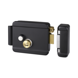 Cerradura Eléctrica con Botón de Salida / Incluye Llave / Exterior / Derecha / Color Negro