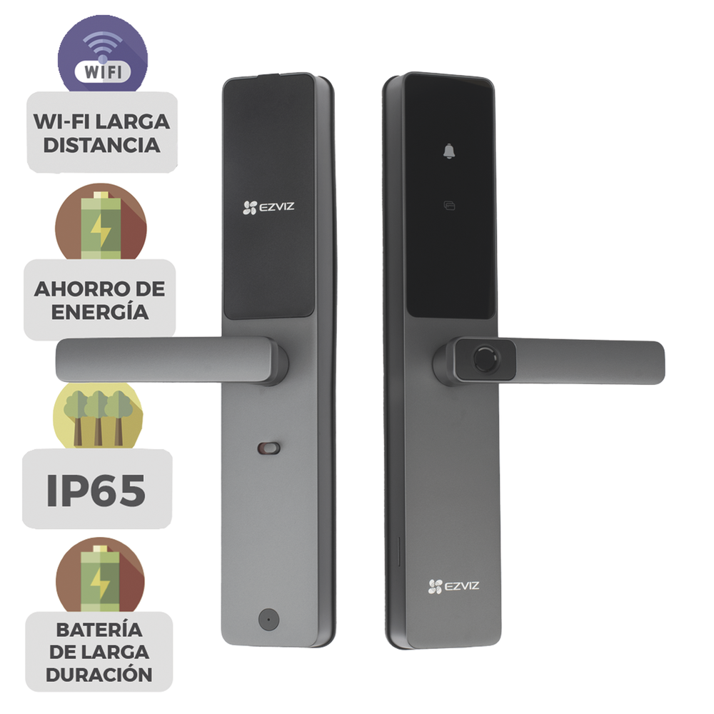 Cerradura Inteligente / Cerrojo Tipo Americano / Wi-Fi / Bluetooth  /  Códigos Temporales Para Visitantes / Lectura de Huella / Lectura de Tag / Contraseña /  Botón para Timbrar / Apertura remota desde la APP /  No Requiere Hub