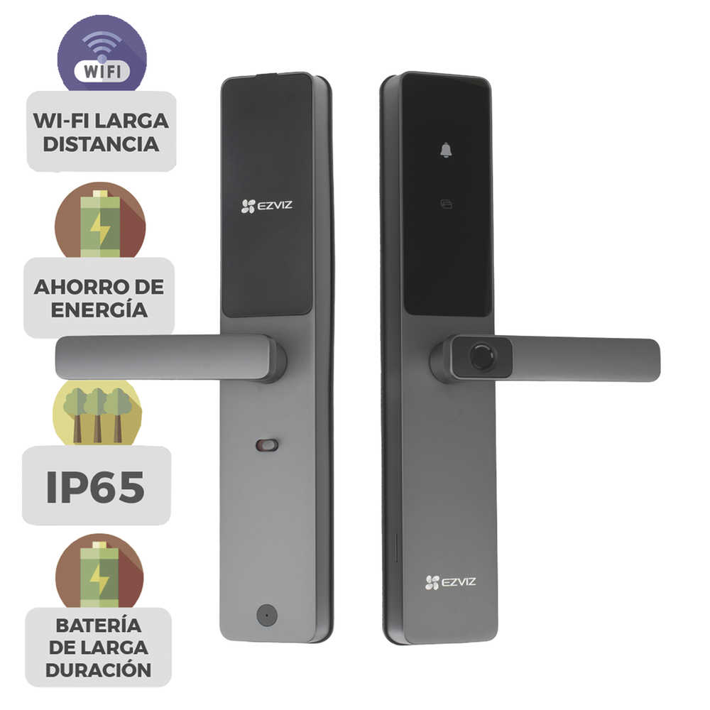 Cerradura Inteligente / Wi-Fi / Bluetooth  / Códigos Temporales Para Visitantes / Lectura de Huella / Lectura de Tag / Contraseña /  Botón para Timbrar / Apertura Remota /  Alarma Anti-intrusión /  No Requiere HUB