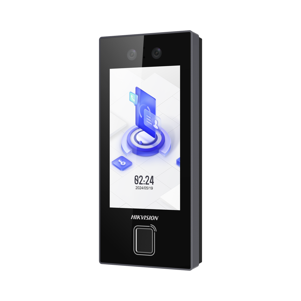 Terminal Facial Min Moe con LECTOR DE HUELLAS y Tarjetas MIFARE / 3000 Rostros / 3000 Huellas / Pantalla 4.5" / Administrable en la Nube con Hik-Connect Teams  / Exterior IP65  / PoE / WiFi / HIK-IA / SIP Estandar
