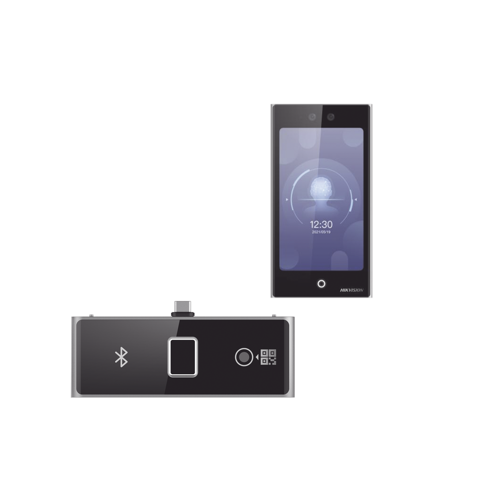 Terminal Facial Min Moe WiFi con pantalla de 7" y Lector de Huellas, Códigos QR y Bluetooth / Exterior IP65 / 10,000 rostros y 50,000 tarjetas / Soporta módulo lector de Huella, QR y Bluetooth / HIK-IA