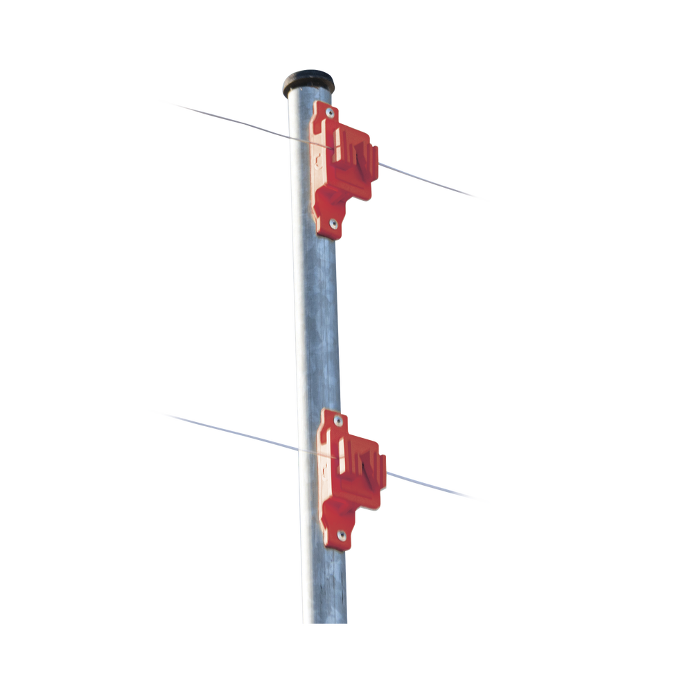 Aislador de Paso color Rojo reforzado para cercos eléctricos, resistente al clima extremoso